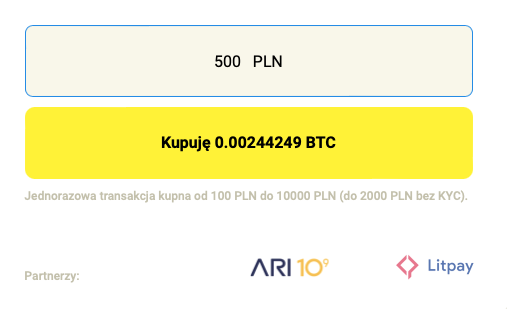 zakup bitcoina z bramką Ari10 Gateway
